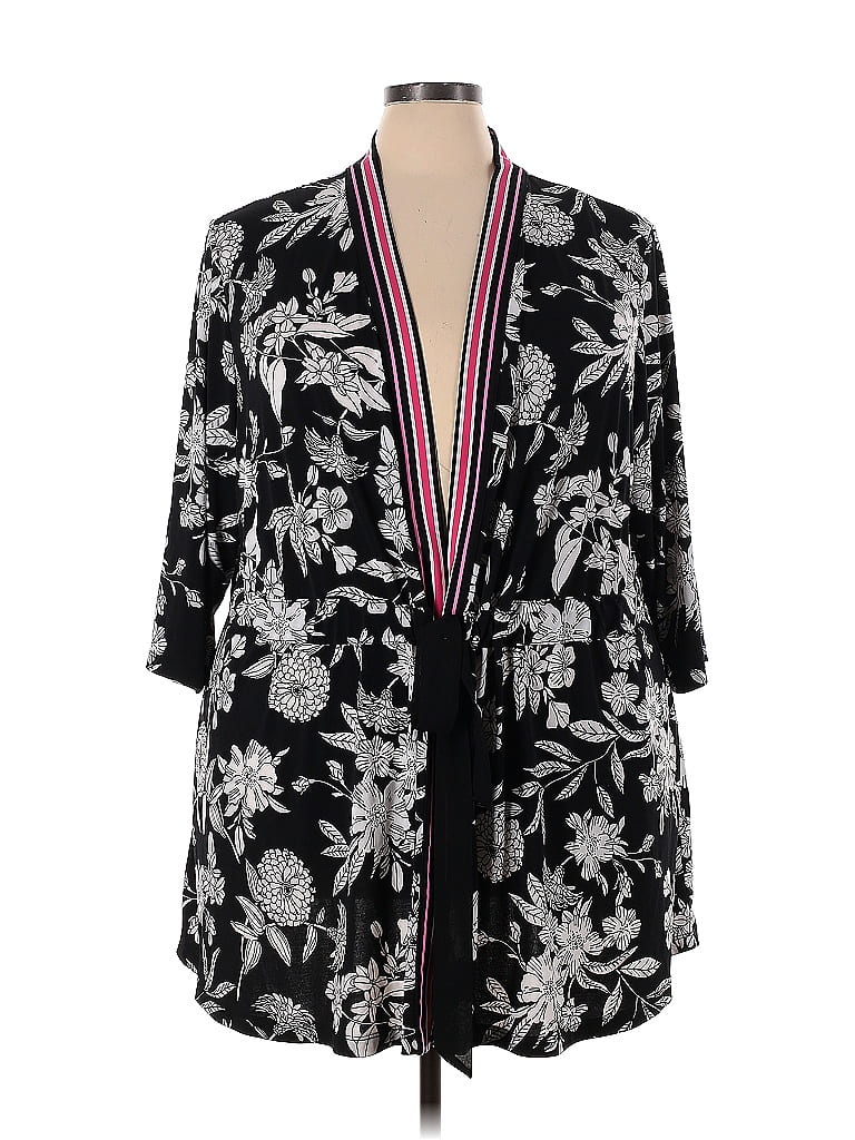 Susan Graver 100 Polyester Color Block Floral Black Long Sleeve Blouse