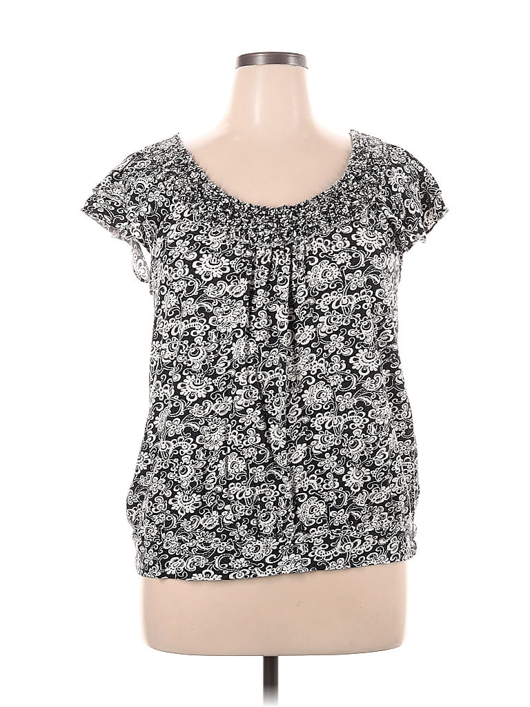 Elle Floral Multi Color Black Short Sleeve Blouse Size XL - 64% off ...