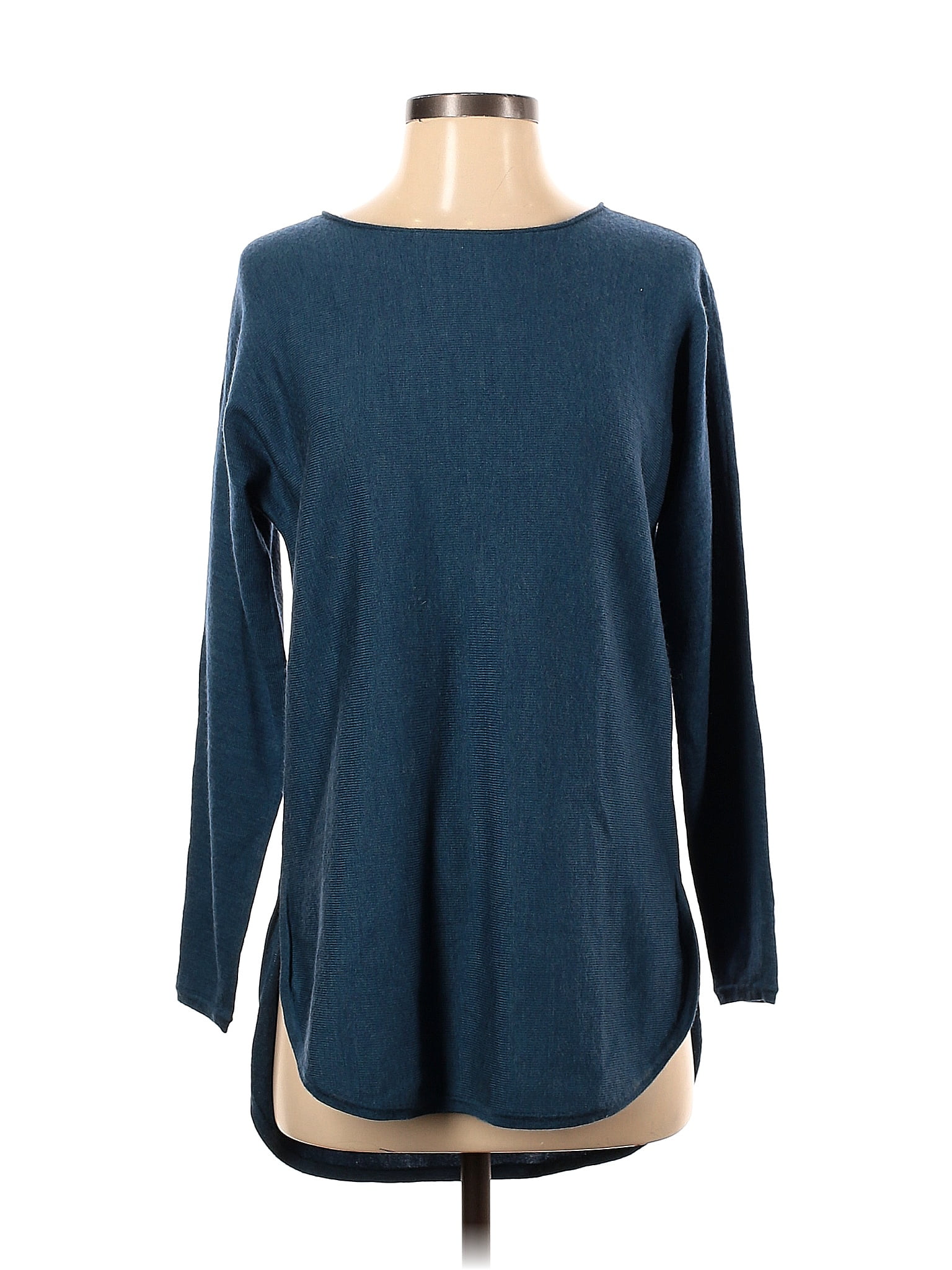 Eileen Fisher 100% Wool Color Block Solid Teal Blue Wool Pullover ...