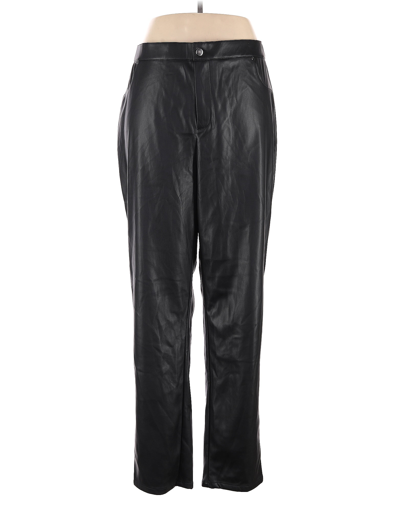 Wynne Layers 100% Polyester Solid Black Faux Leather Pants Size 1X ...