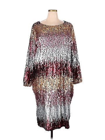 ASHRO 100 Polyester Multi Color Silver Cocktail Dress Size 3X