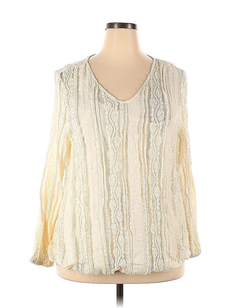 Style & Co Women's Mixed-Media Sheer-Sleeve Blouse Wine Size Extra Large