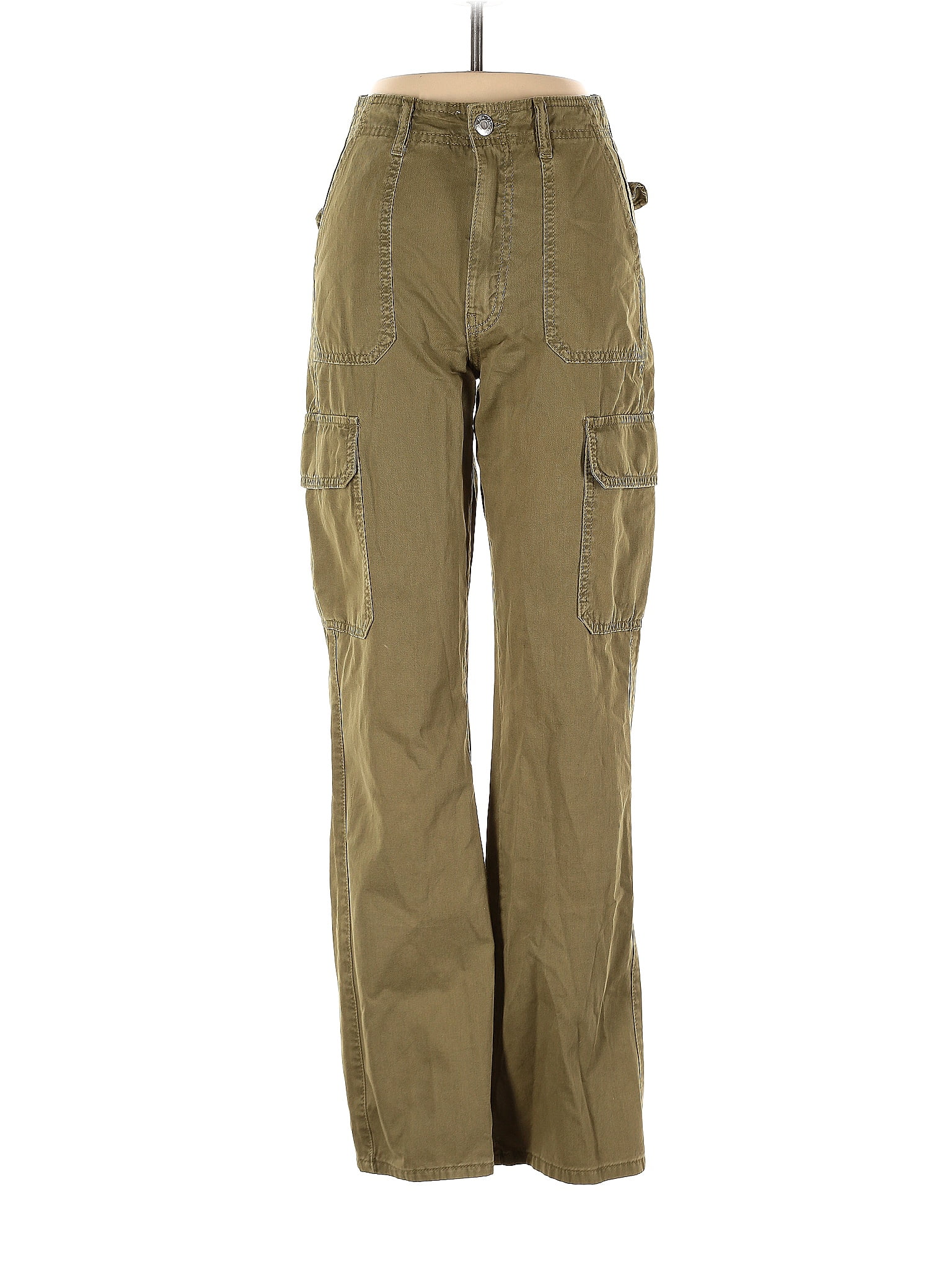 Zara 100 Cotton Solid Green Cargo Pants Size 2 50 off thredUP
