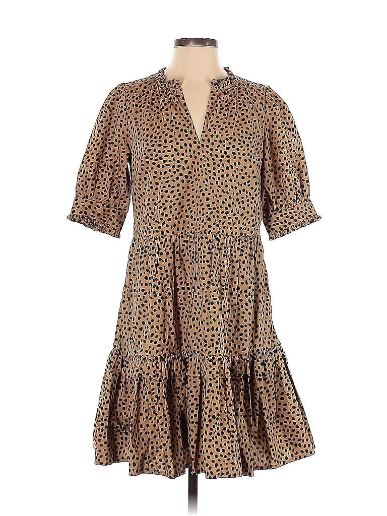 J.Crew 100% Cotton Tortoise Animal Print Leopard Print Brown Casual Dress Size XS - photo 1