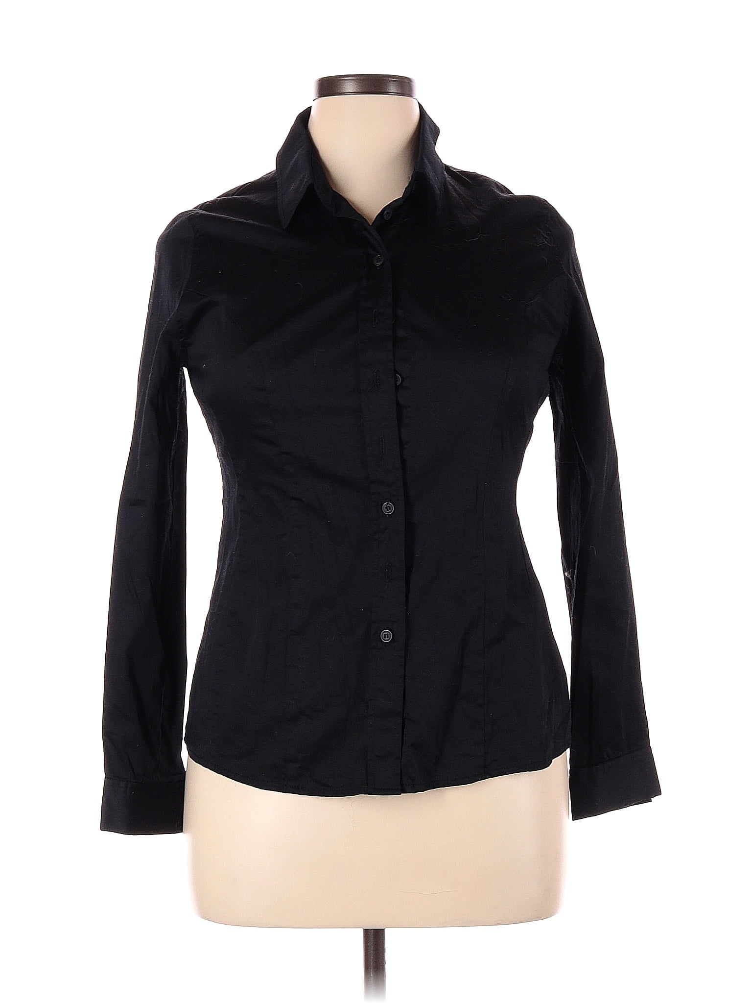 Bravissimo Solid Black Long Sleeve Button-Down Shirt Size 14 - 73% off