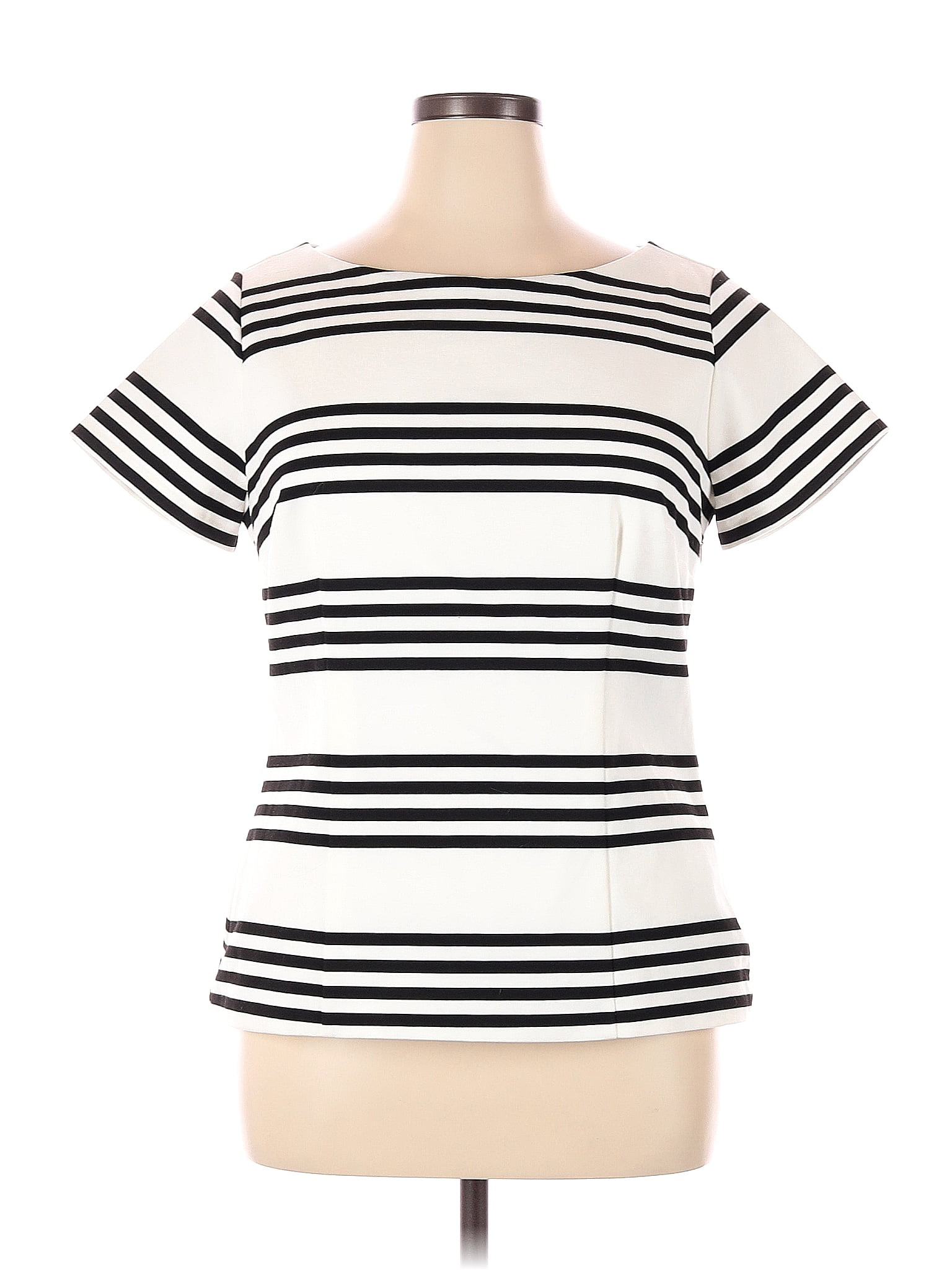 White House Black Market Color Block Stripes White Ivory Short Sleeve