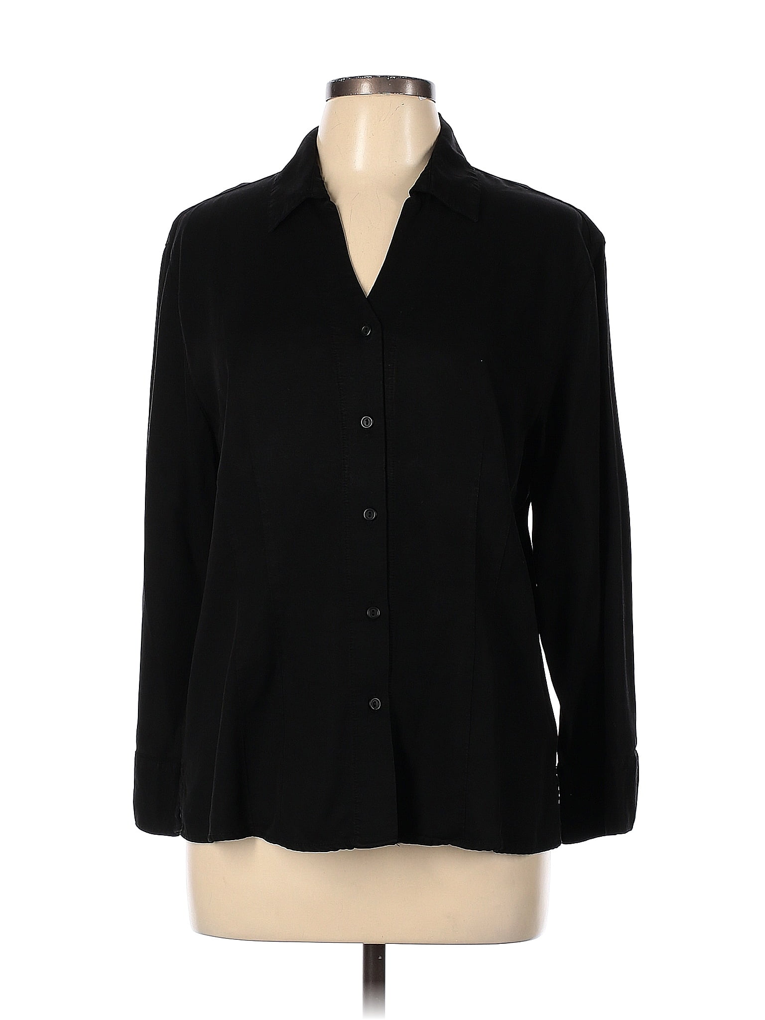 Tianello Solid Black Long Sleeve Button Down Shirt Size L 75 Off