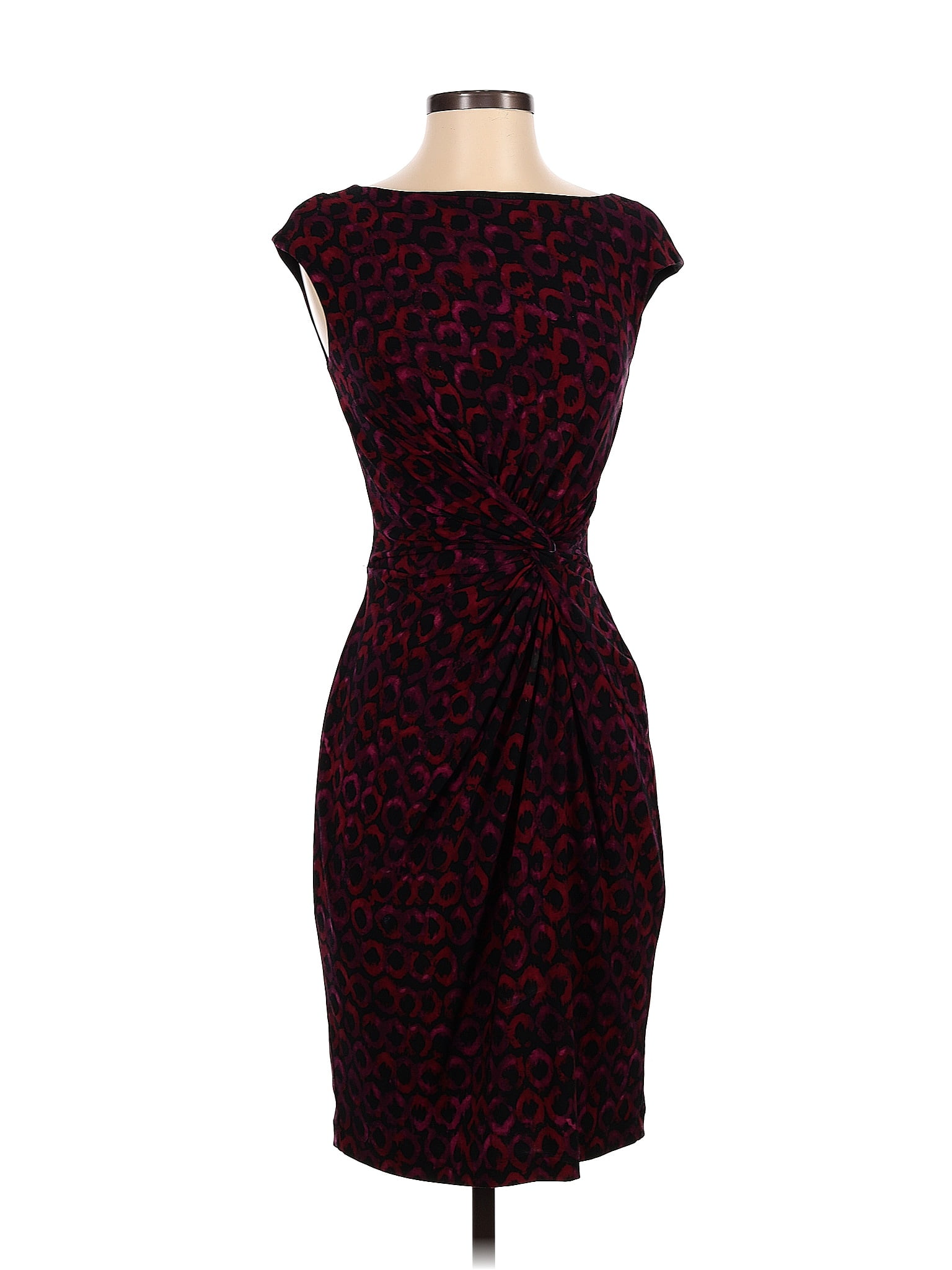 Lauren By Ralph Lauren Leopard Print Multi Color Burgundy Casual Dress 