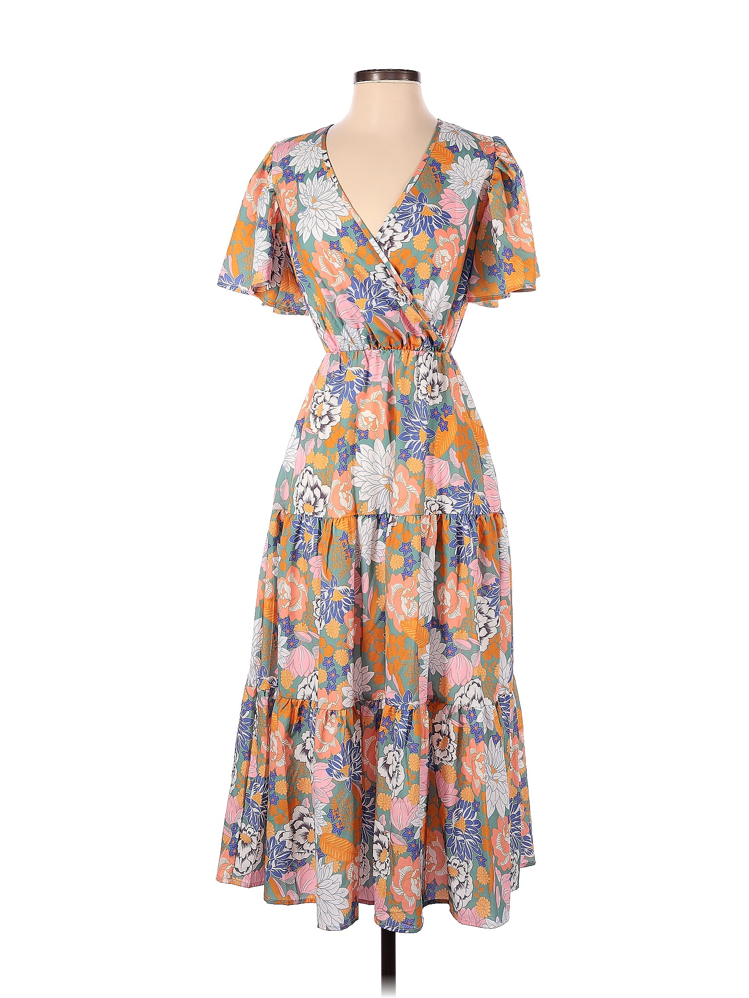 Pink Ripple Floral Multi Color Orange Casual Dress Size S - 69% off ...