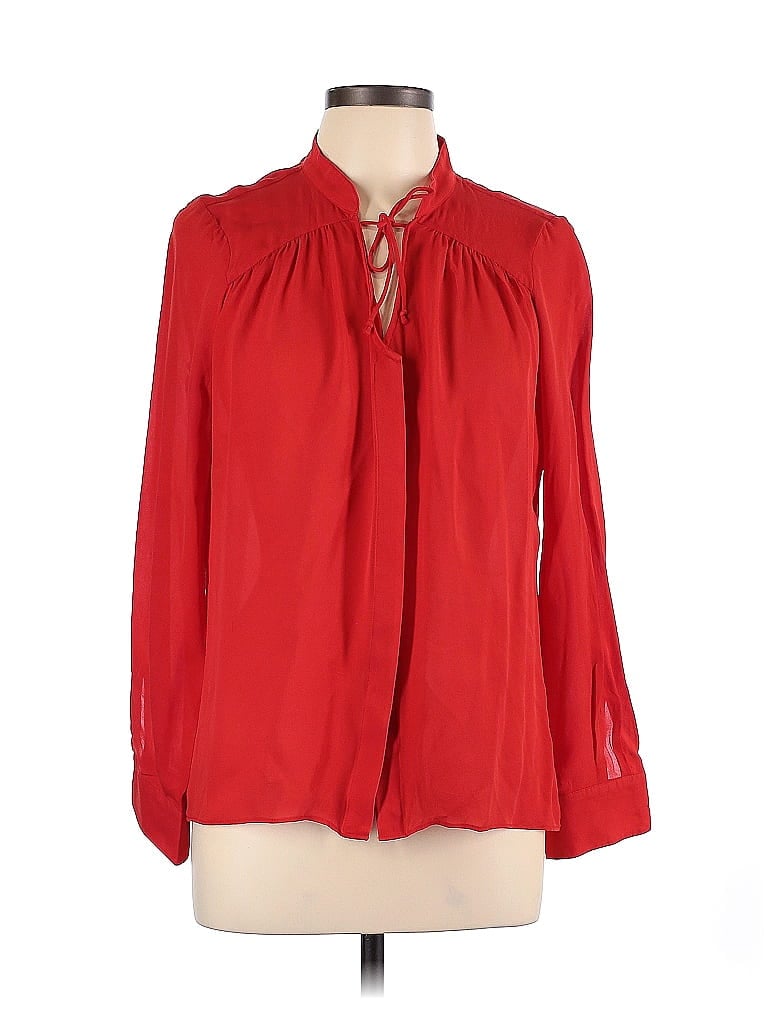 Parker 100 Silk Red Long Sleeve Blouse Size L 80 Off Thredup