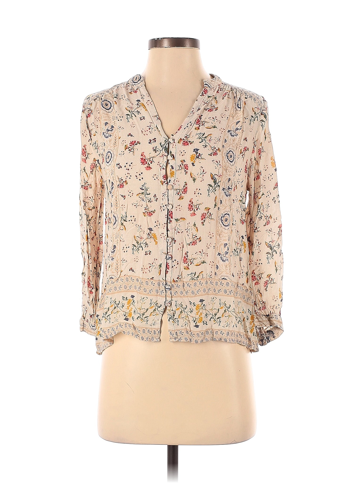 Lucky Brand 100% Viscose Floral Ivory Long Sleeve Blouse Size 3X