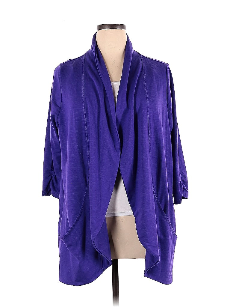 Catherines Color Block Solid Purple Cardigan Size 0X (Plus) - 62% off ...
