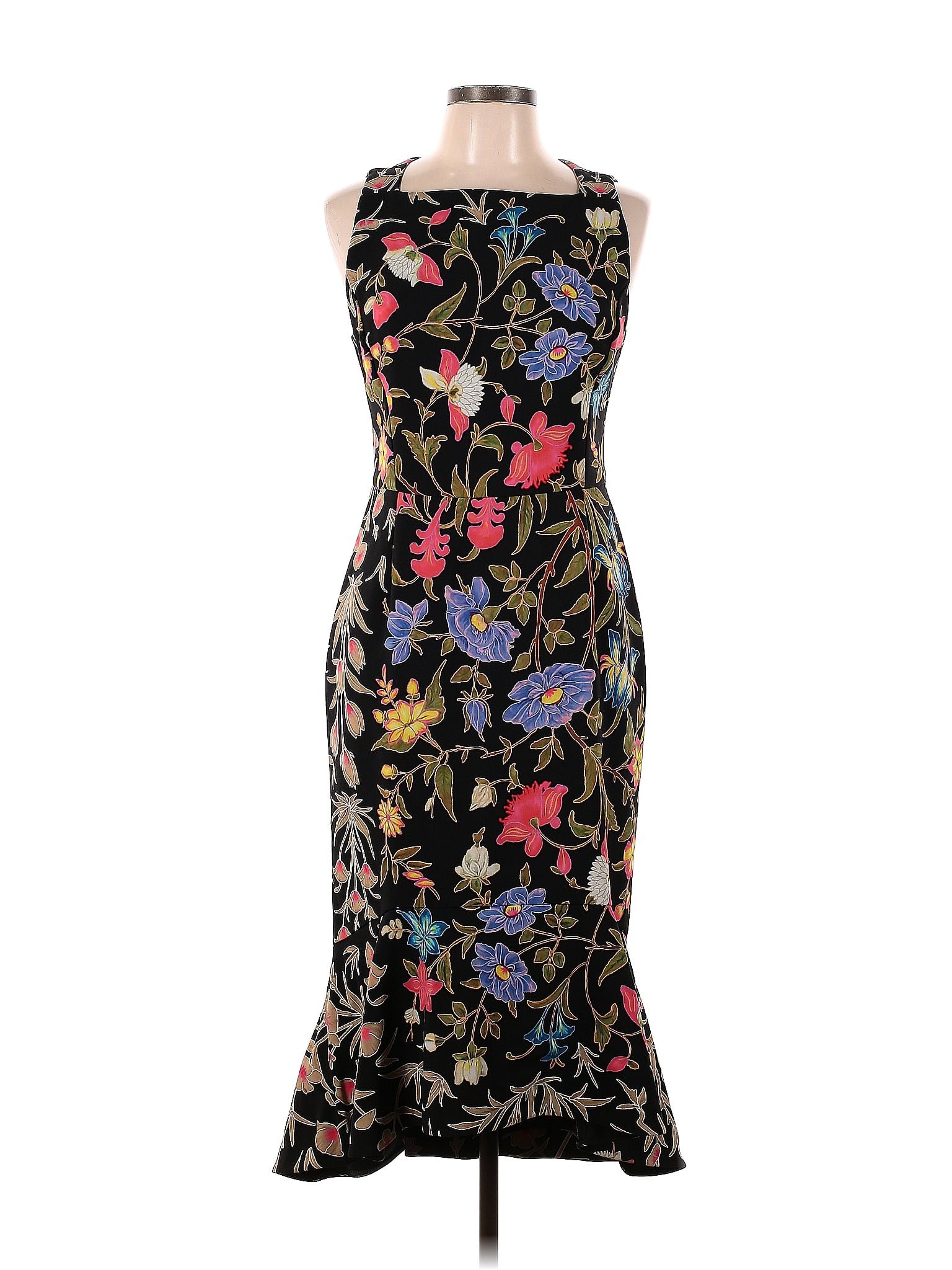 Peter Pilotto Floral Multi Color Black Kia Floral Frill Dress Size 14 ...