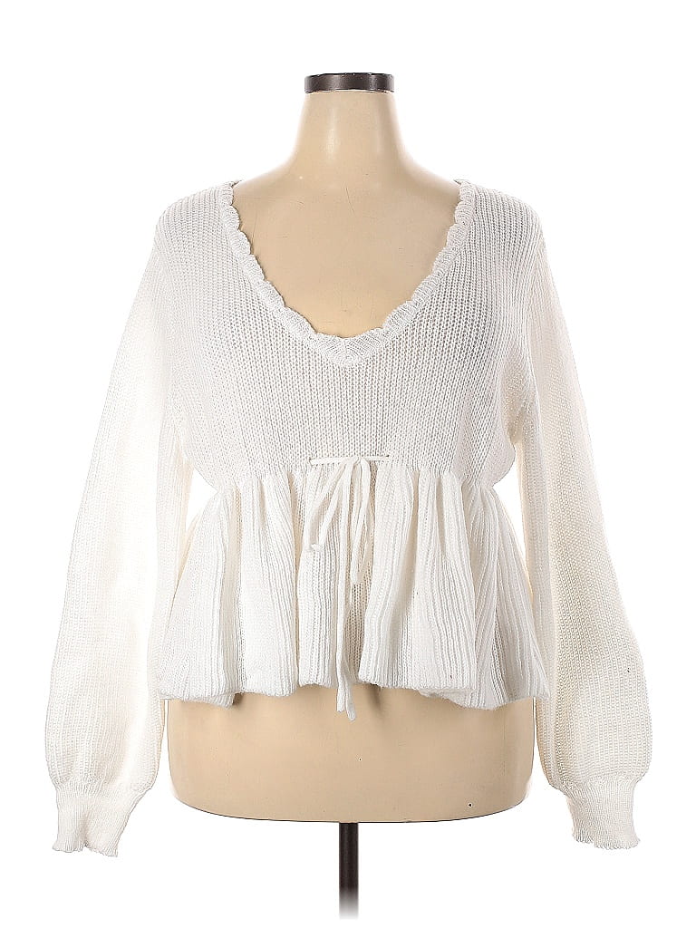 Unbranded 100% Polyester Color Block Solid White Pullover Sweater Size ...