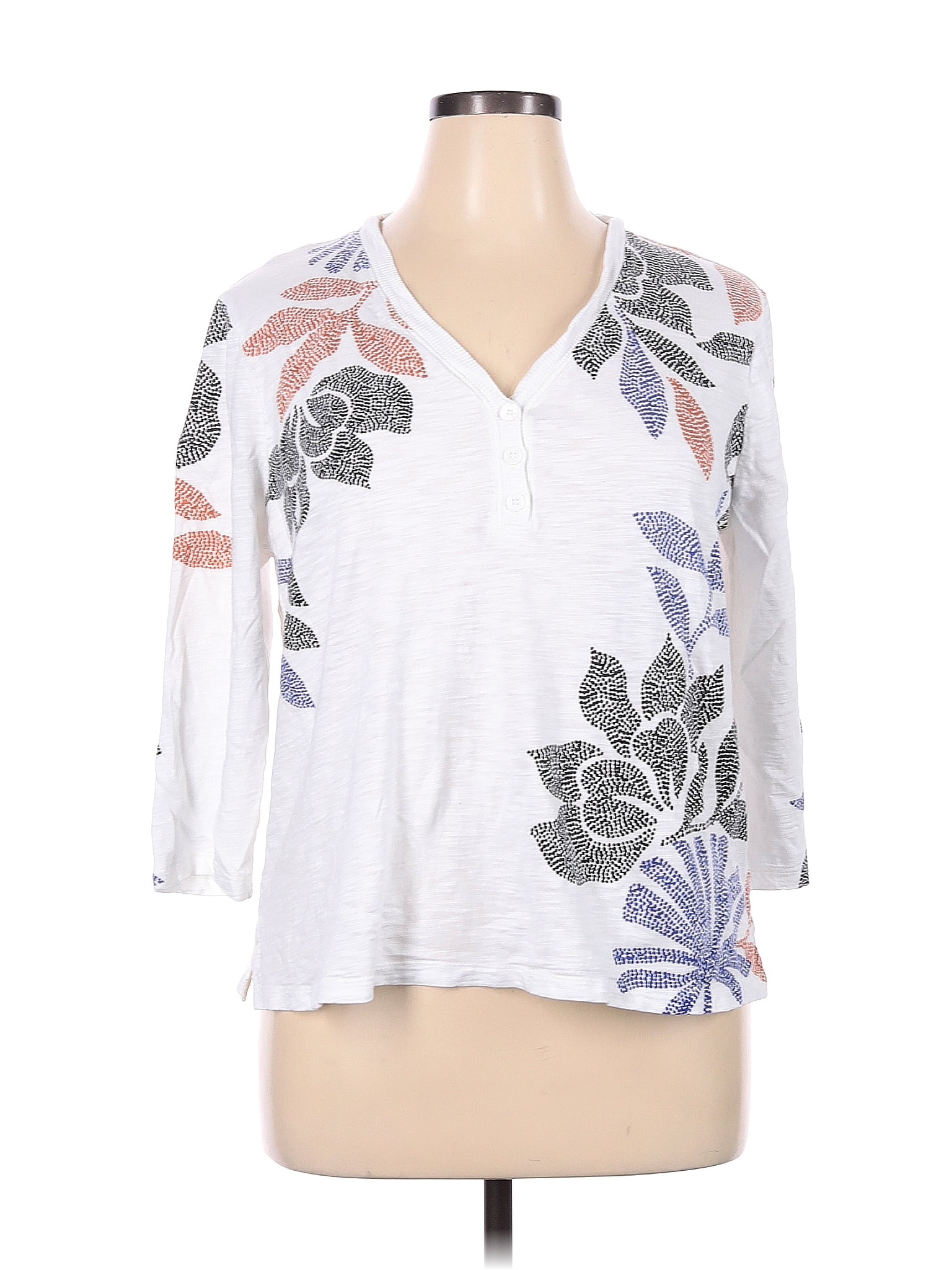 Chico's Floral White 3/4 Sleeve T-Shirt Size XL (3) - 73% off | thredUP