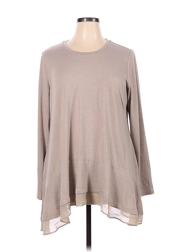 LOGO Lounge Solid Tan Gray Long Sleeve Blouse Size XL - 71% off | thredUP