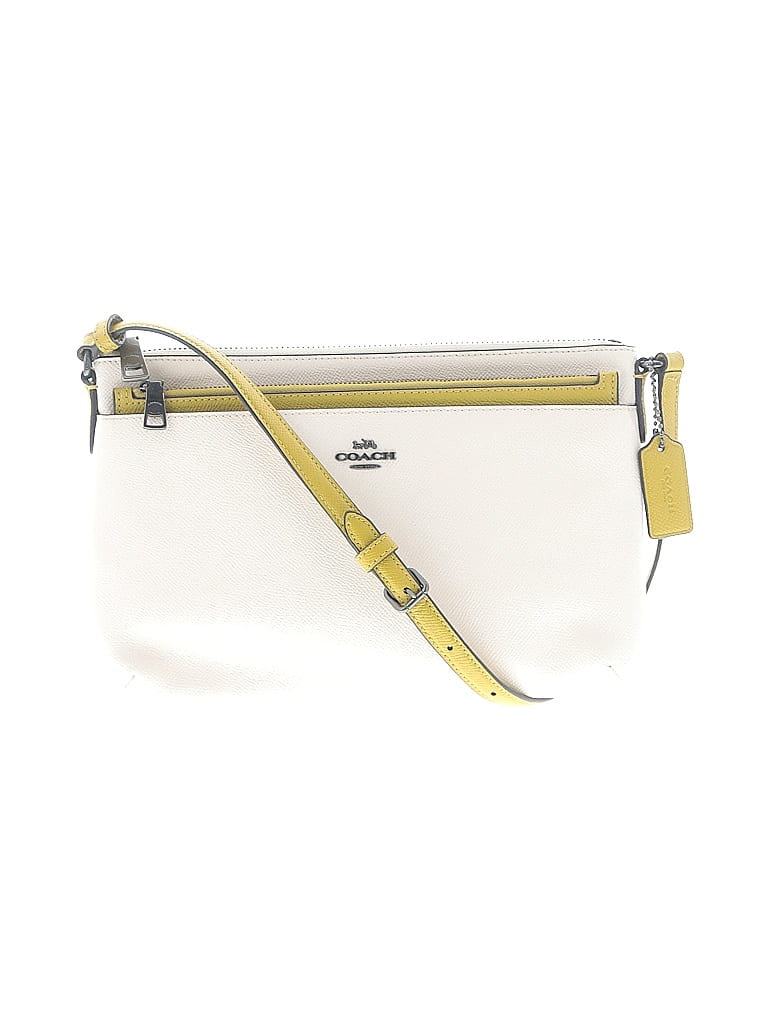 Coach 100% Leather Solid Yellow Ivory Leather Crossbody Bag One Size 