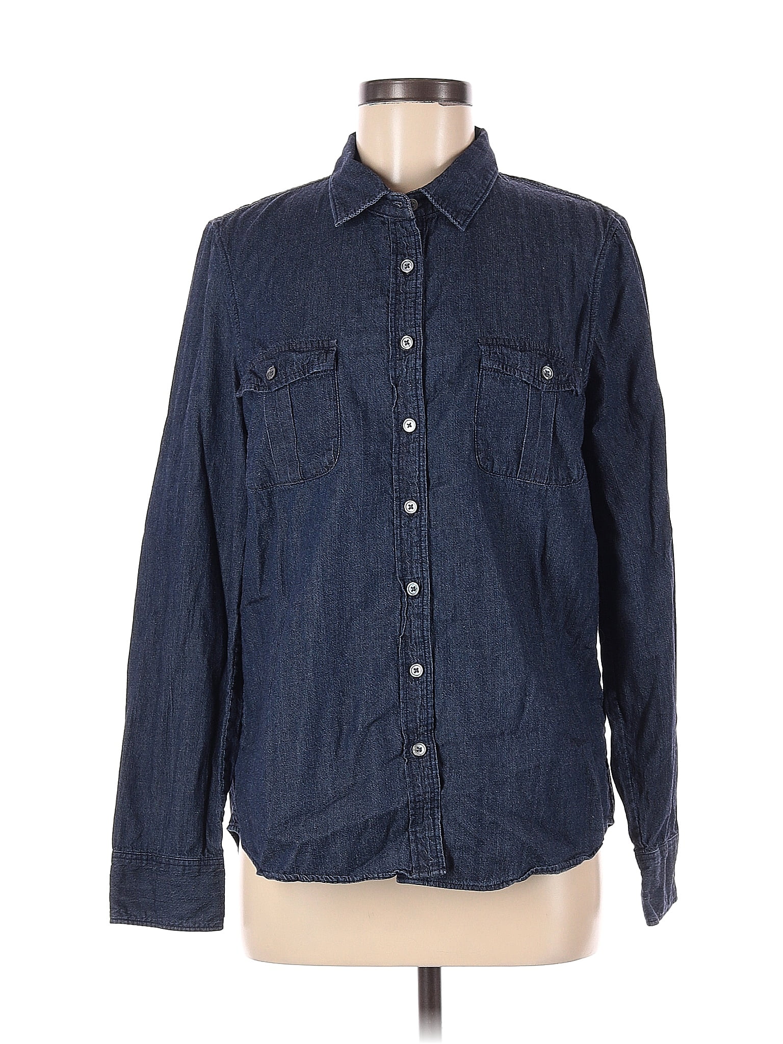 J.Crew 100% Cotton Solid Blue Long Sleeve Button-Down Shirt Size 12 ...