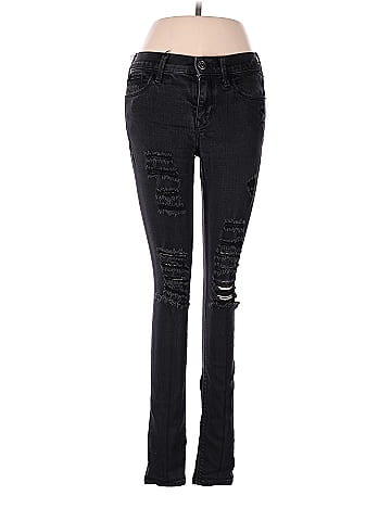 Express Jeans  Women's Distressed Mid Rise Jeggings, Black, 0