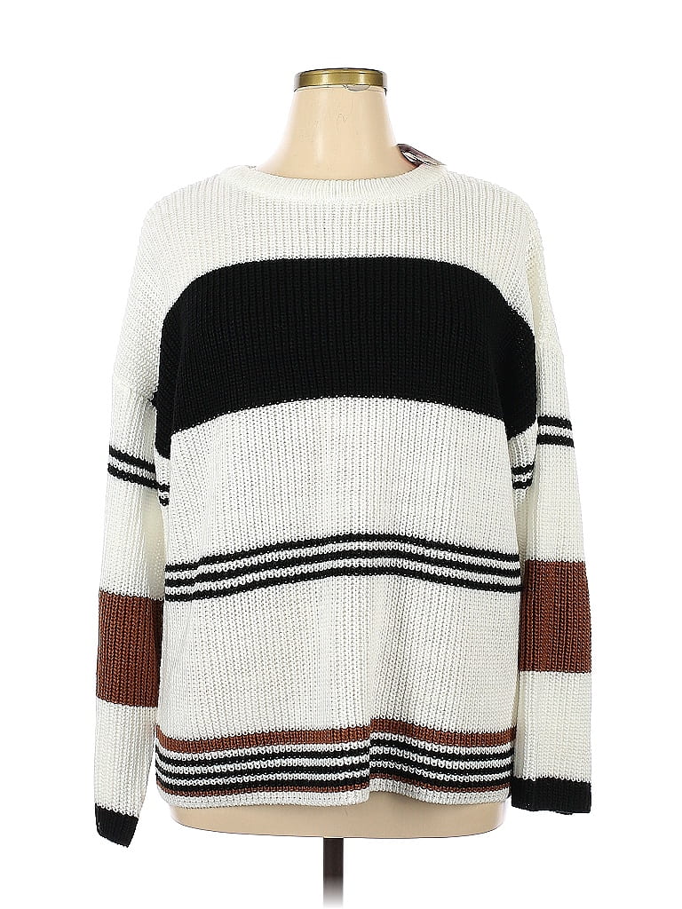 Andree by UNIT 100% Acrylic Color Block Stripes White Pullover Sweater ...