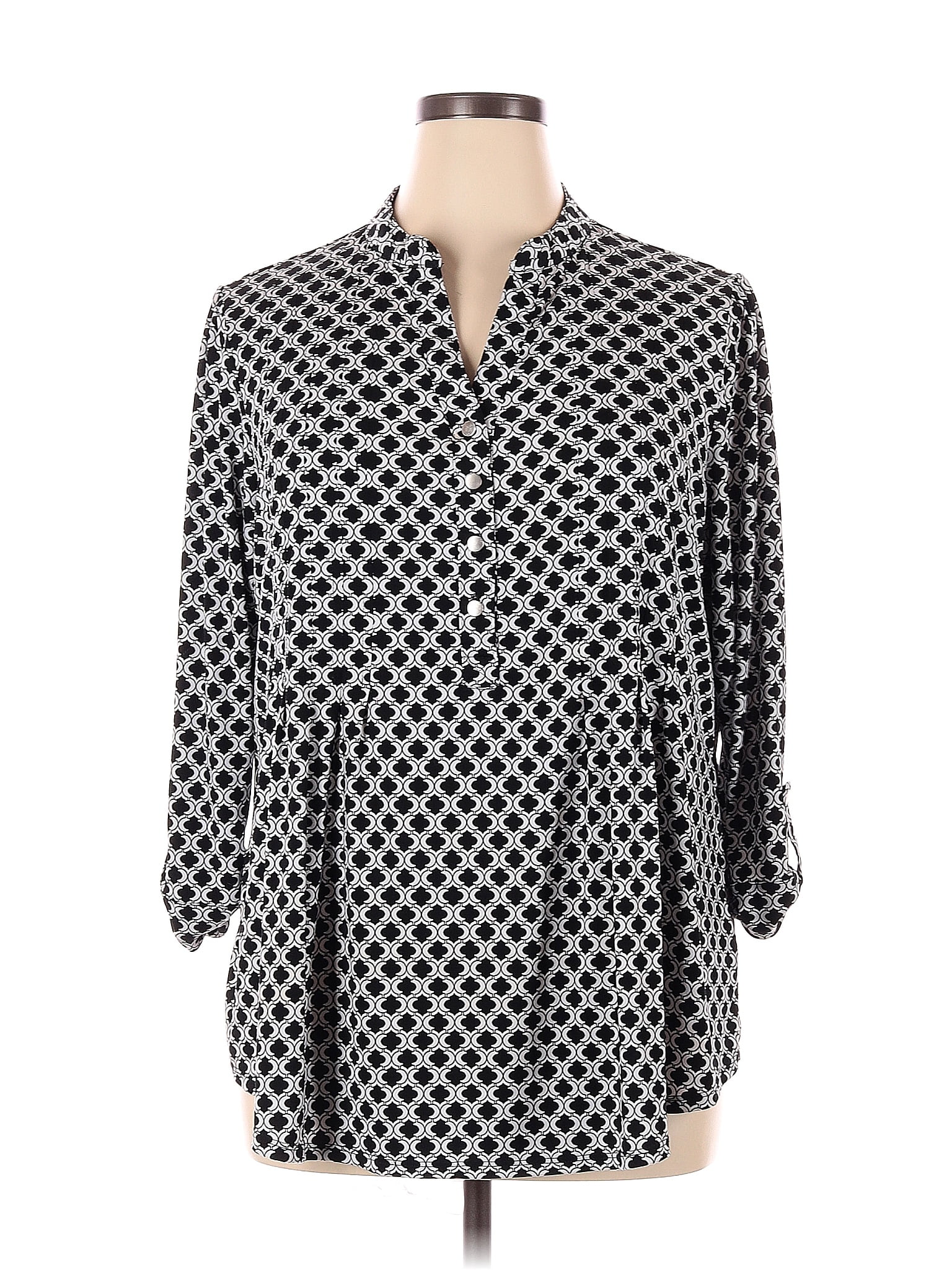 DressBarn Polka Dots Multi Color Black 3/4 Sleeve Blouse Size 2X (Plus ...