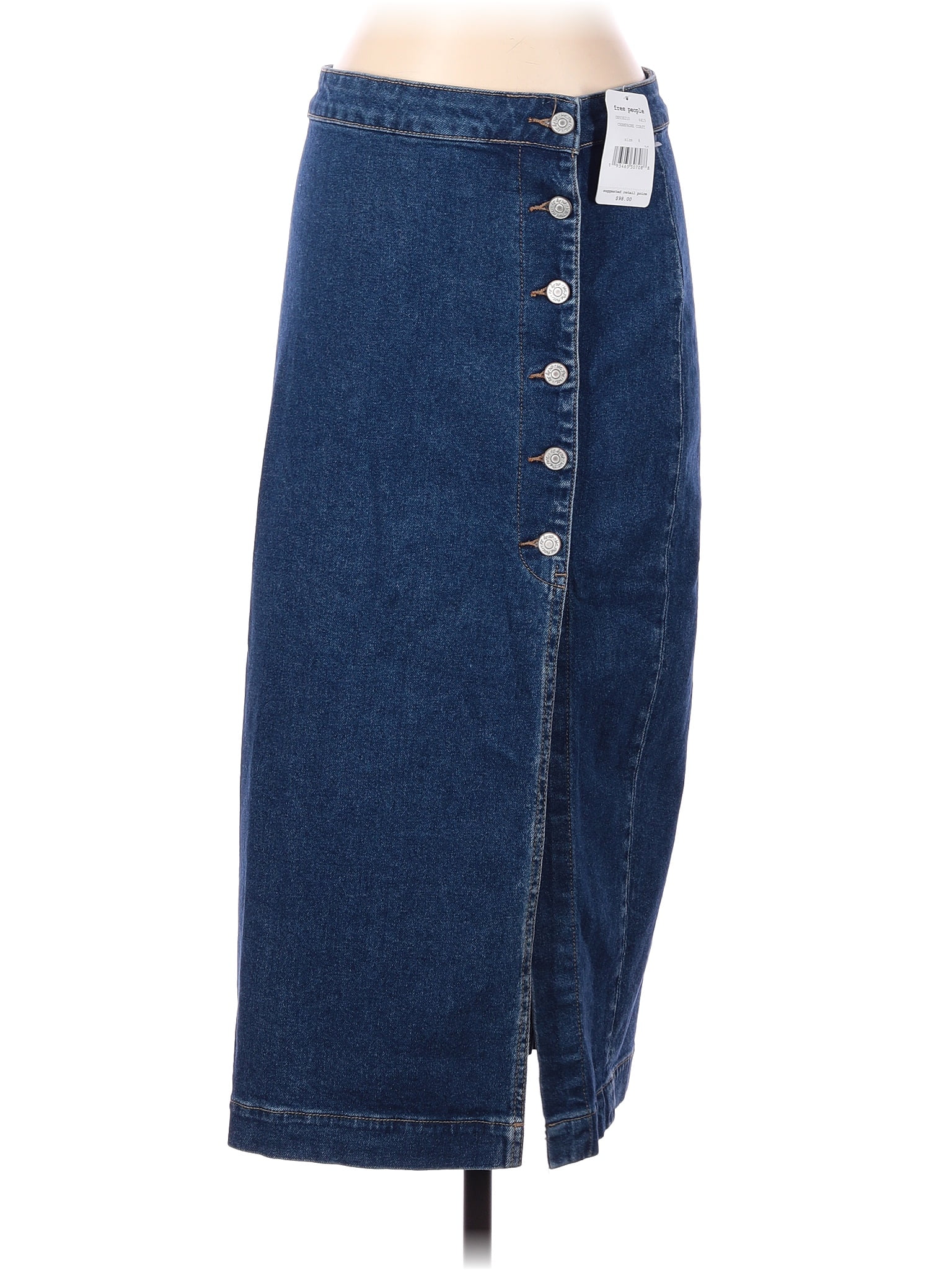 Free People Solid Blue Denim Skirt Size 4 70 off thredUP