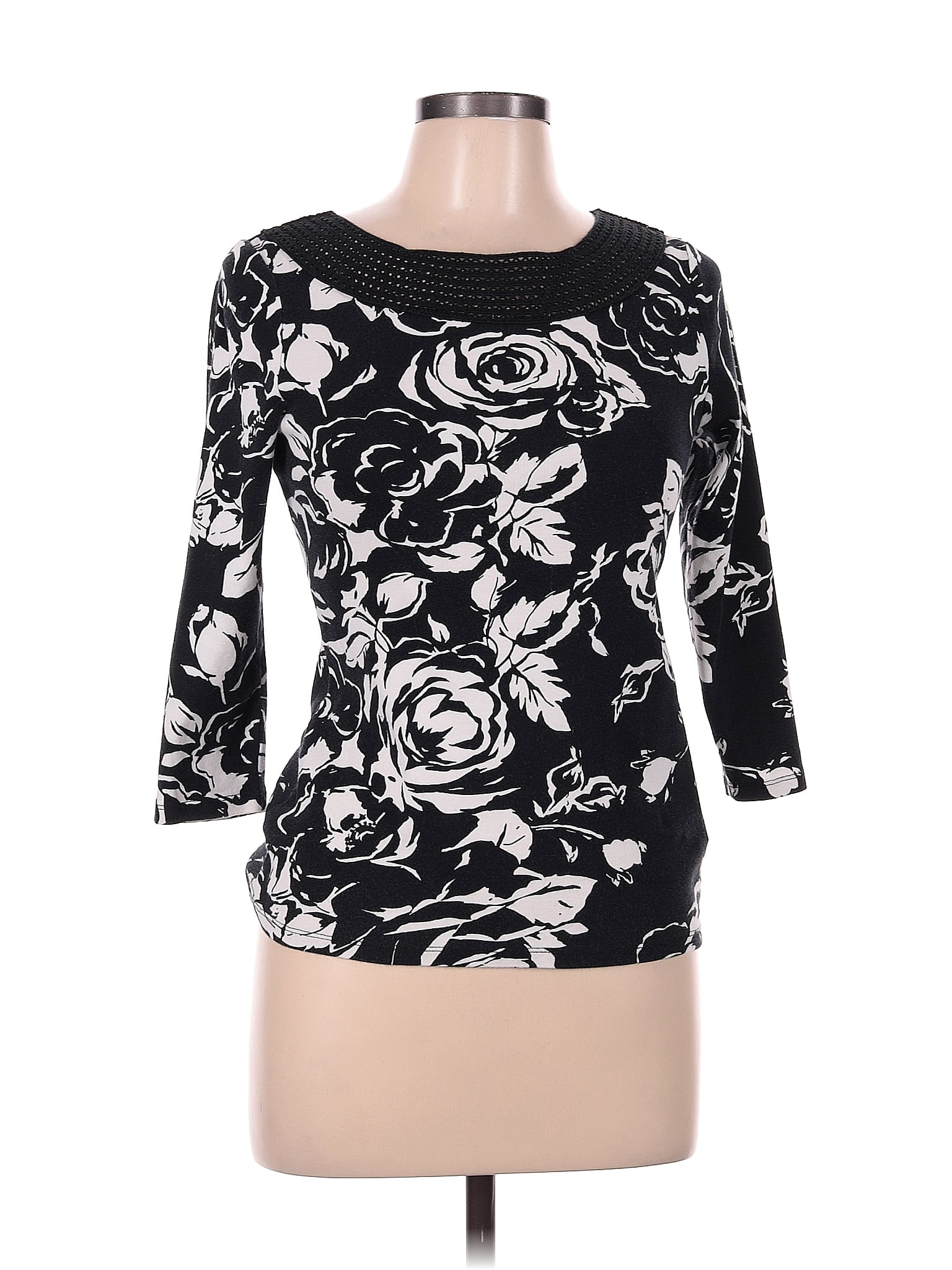 Lauren by Ralph Lauren 100% Cotton Color Block Floral Black Long Sleeve ...