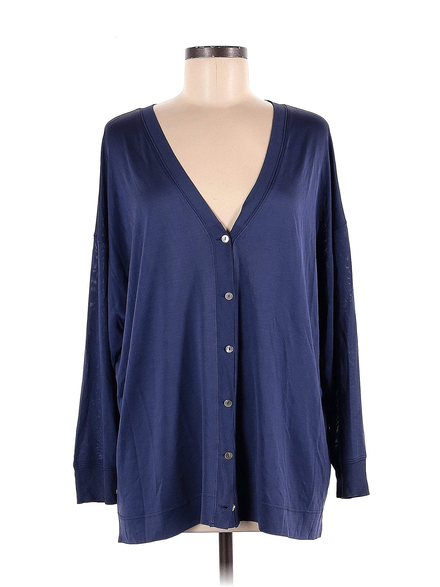 Nicole Farhi 100% Silk Color Block Solid Blue Silk Cardigan Size M - 81 ...