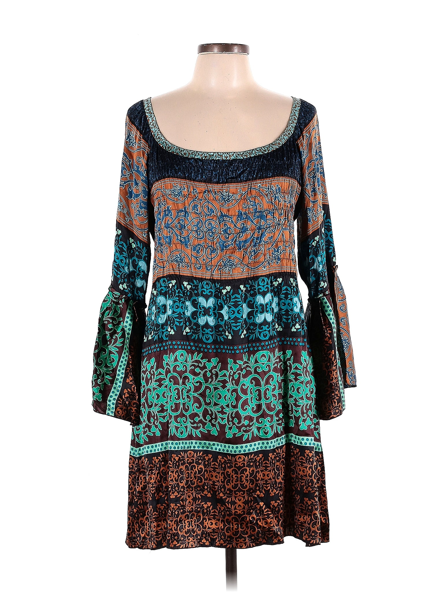 Hale Bob Floral Paisley Multi Color Teal Casual Dress Size L - 75% off ...