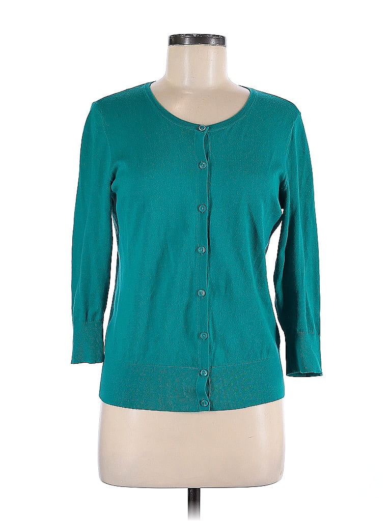 Ann Taylor Factory 100 Cotton Color Block Solid Teal Cardigan Size M