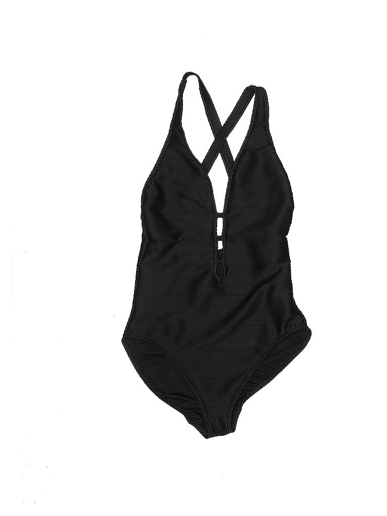 Lauren by Ralph Lauren 100% Polyester Solid Black One Piece Swimsuit ...