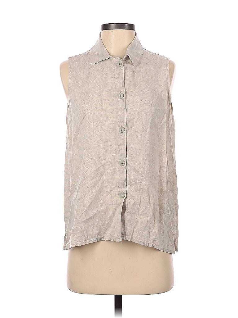 FLAX by Jeanne Engelhart 100% Linen Tan Gray Sleeveless Blouse Size S - 68%  off