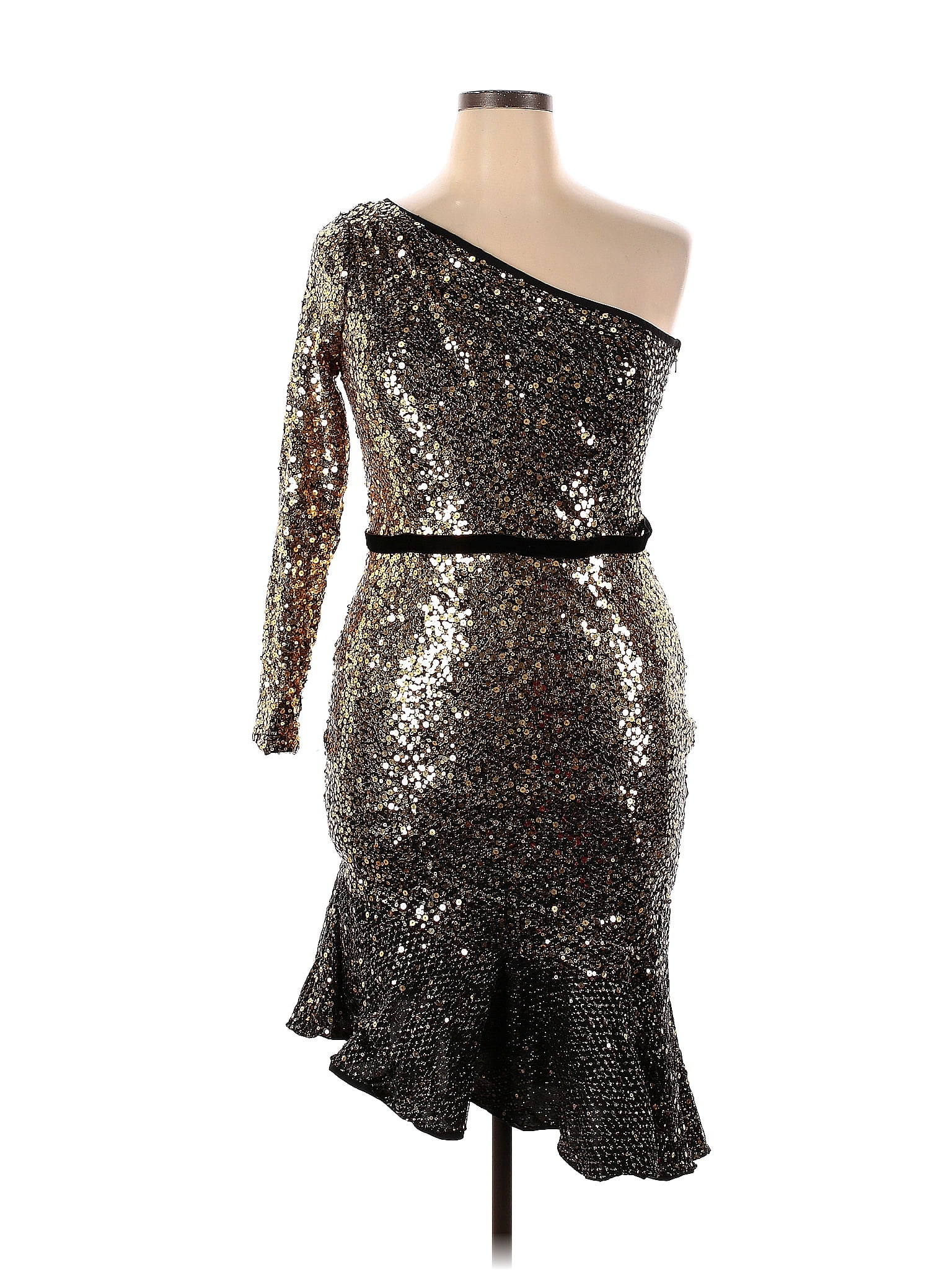 MARCHESA notte Metallic Gold Gold Sequin Cocktail Dress Size 16 - 76% off