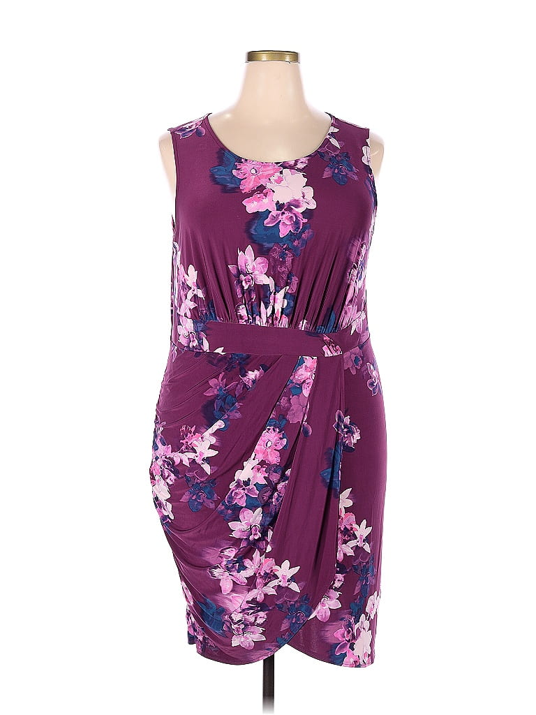 Jennifer Lopez 100% Polyester Floral Purple Casual Dress Size 1X (Plus ...