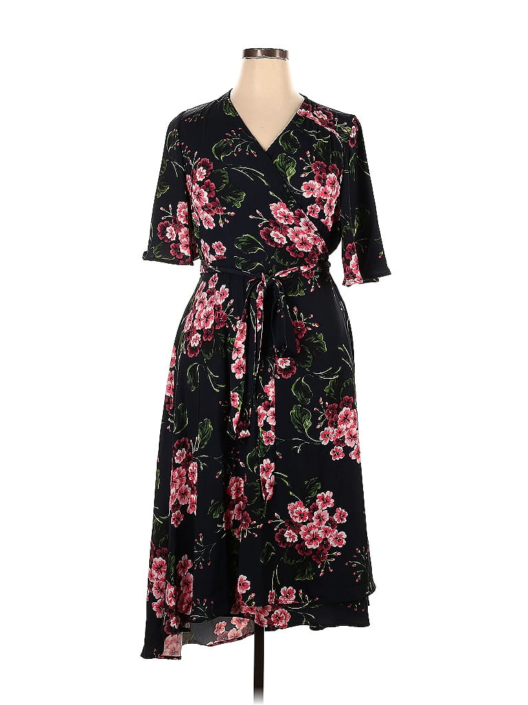 ELOQUII 100% Polyester Floral Black Casual Dress Size 16 (Plus) - 62% ...