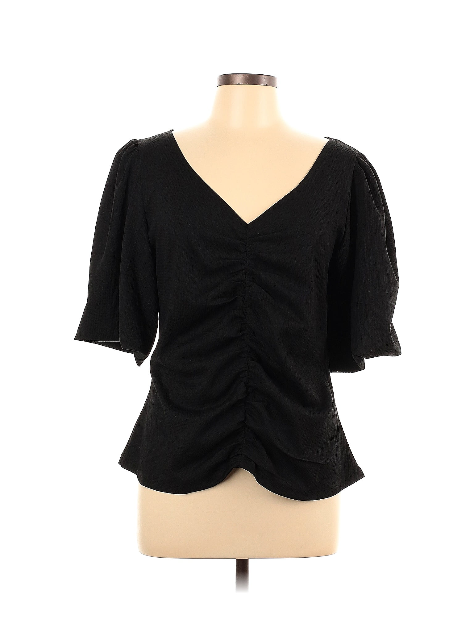 Gibson Look Solid Black Short Sleeve Blouse Size L 68 Off Thredup