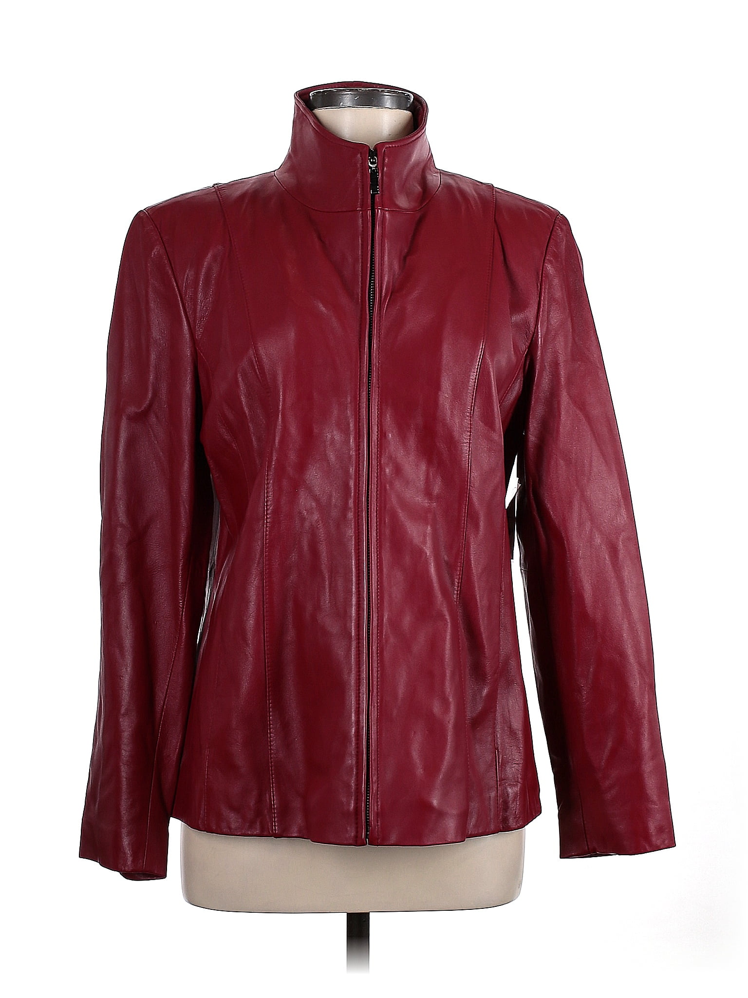 Worthington 100% Leather Solid Maroon Burgundy Leather Jacket Size M ...