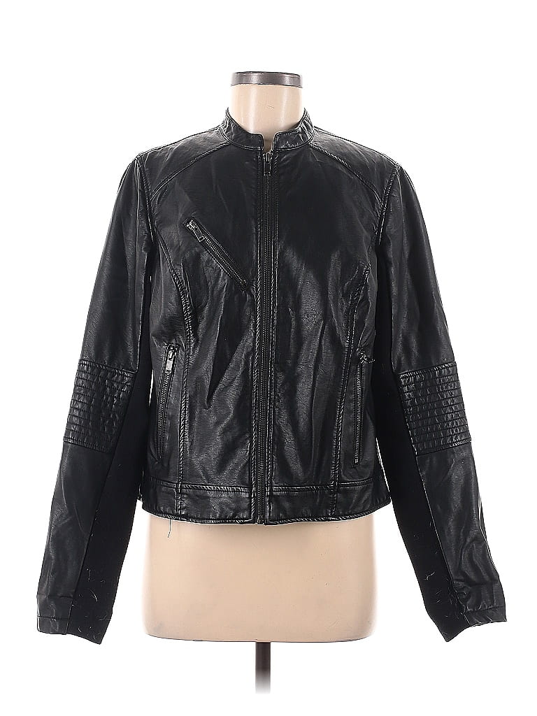 Apt. 9 100% Rayon Black Faux Leather Jacket Size M - photo 1
