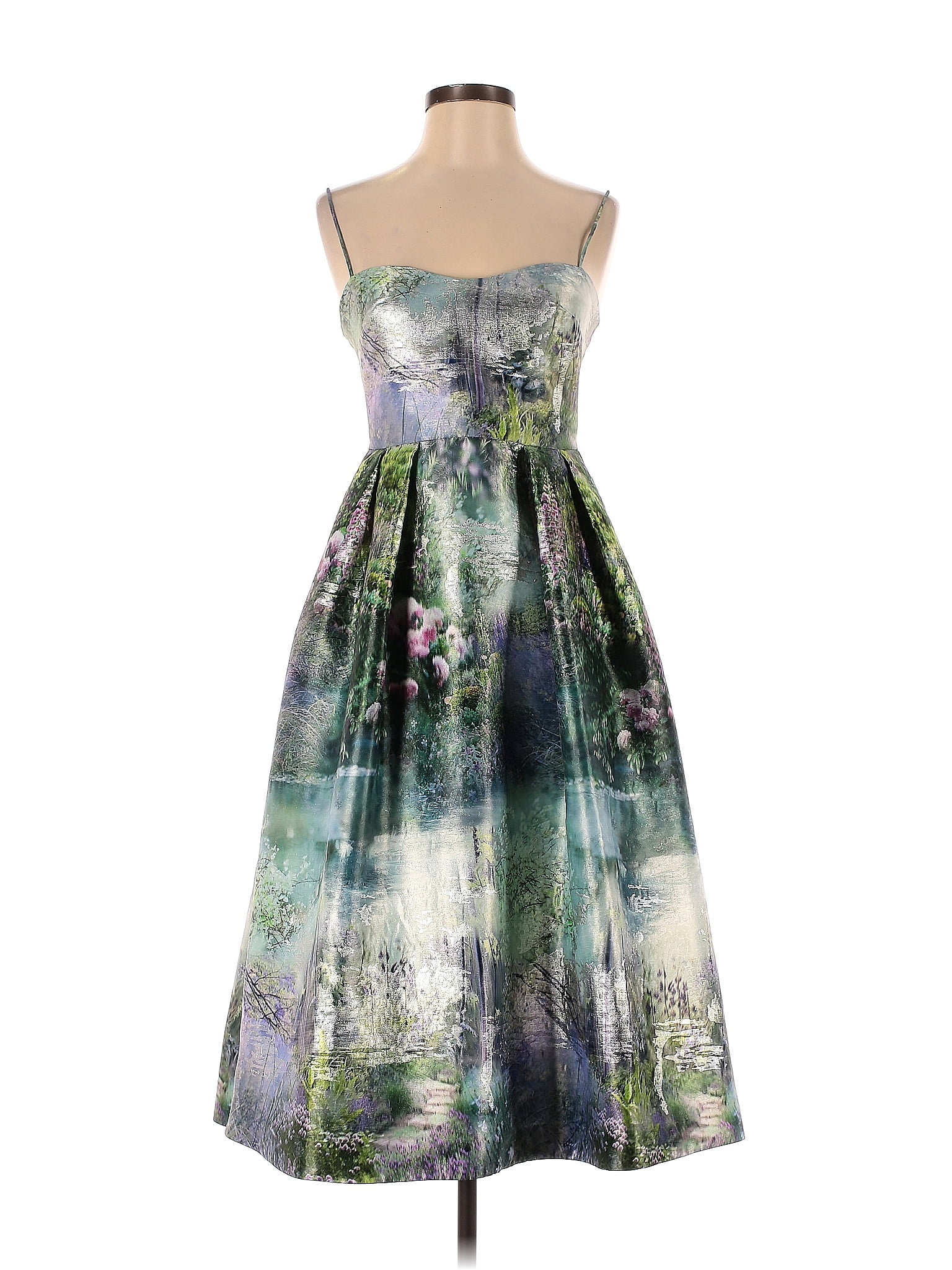 ML Monique Lhuillier Floral Multi Color Green Cocktail Dress Size 0