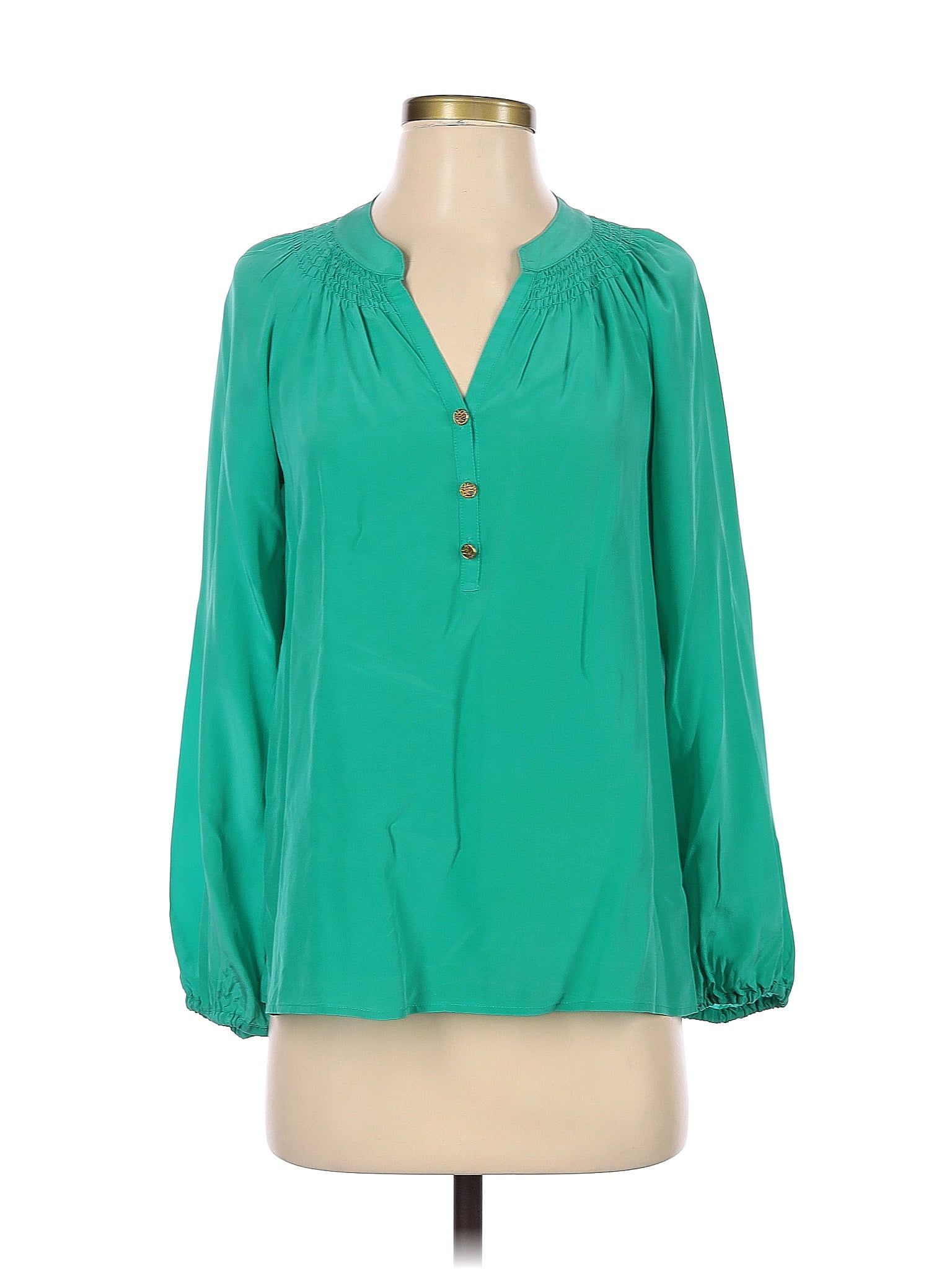 Lilly Pulitzer 100 Silk Green Long Sleeve Blouse Size S 67 Off