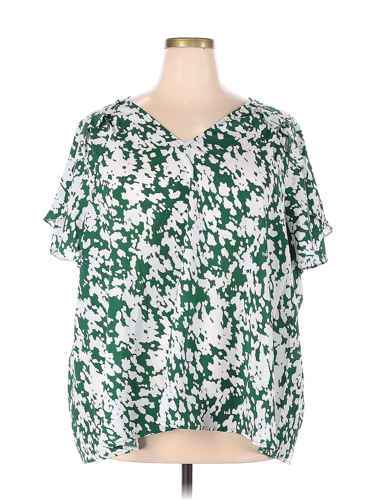 Lane Bryant 100 Polyester Floral Green Short Sleeve Blouse Size 28