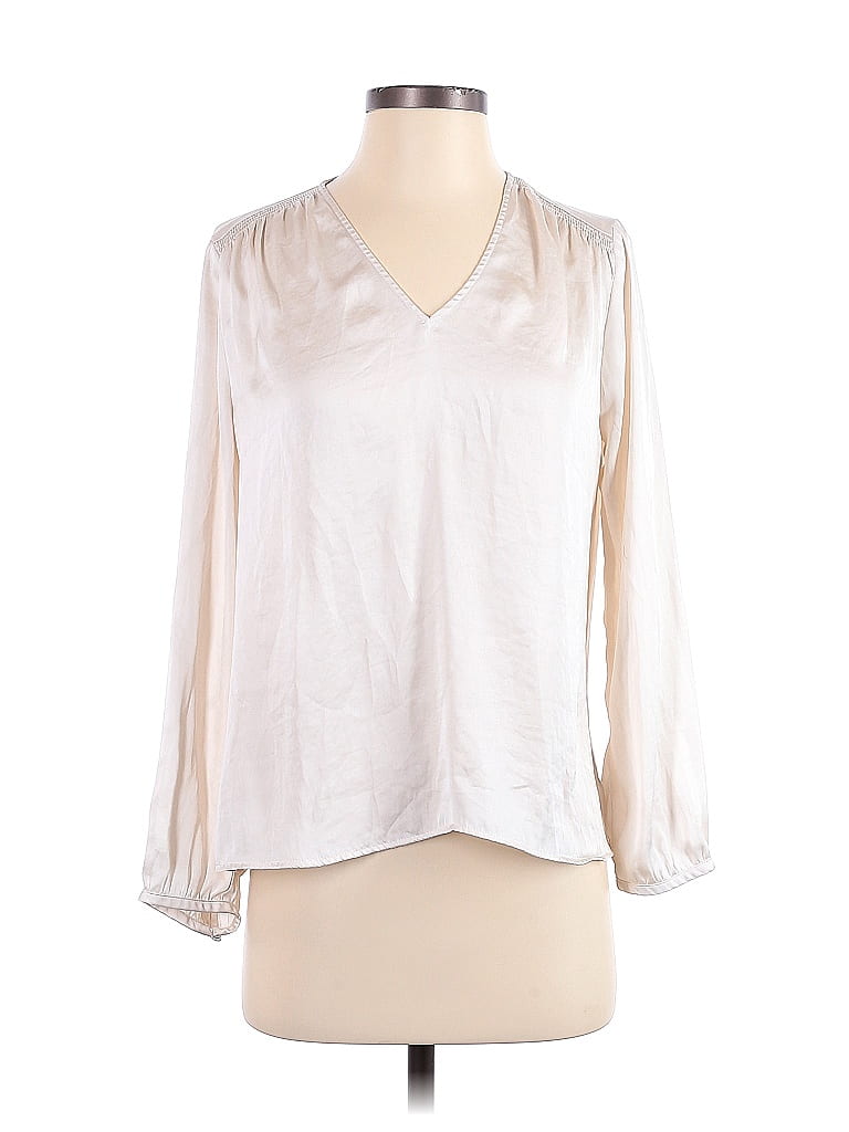 Banana Republic 100% Polyester Ivory Silver Long Sleeve Blouse Size S ...