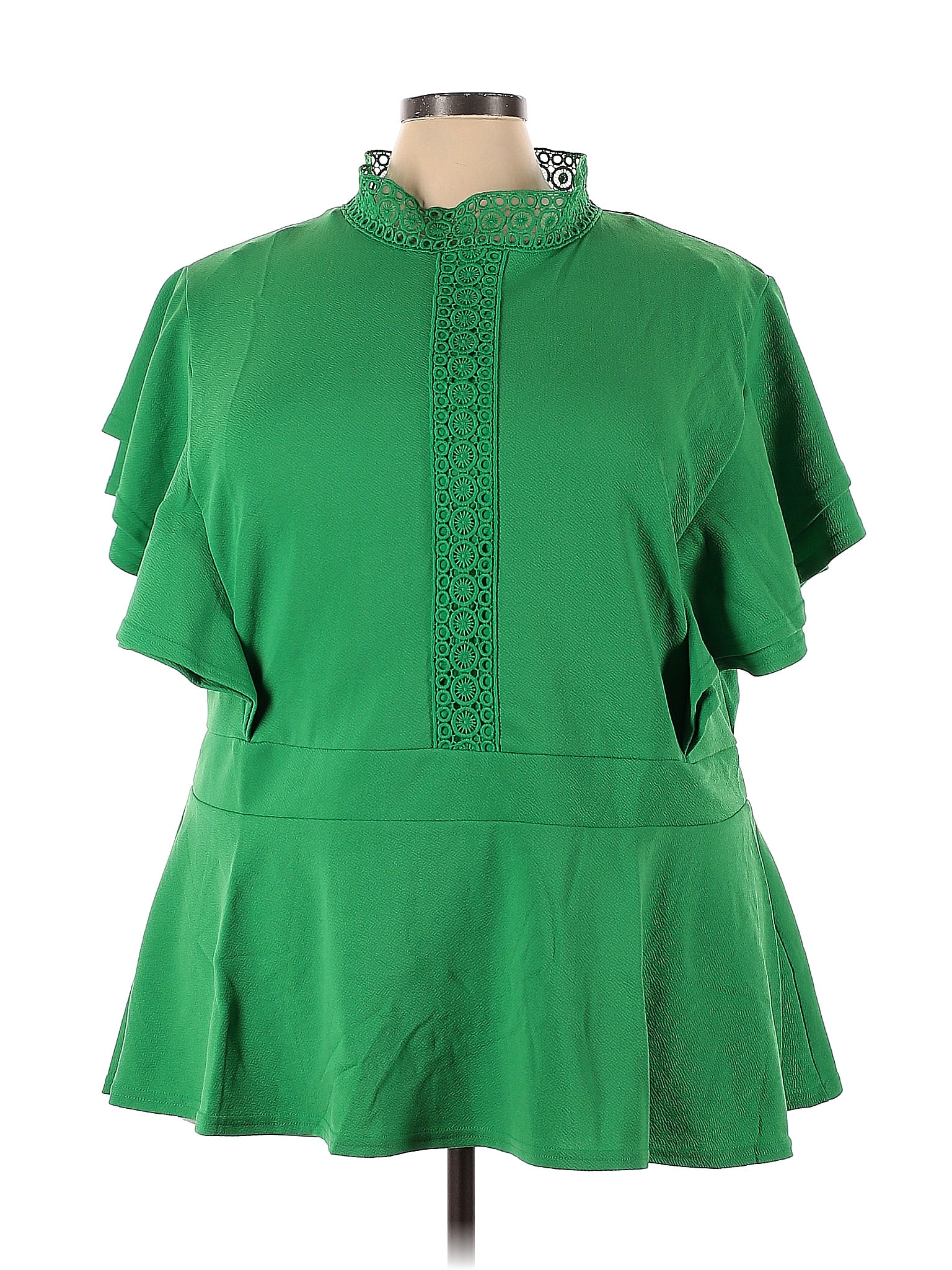 Ashley Stewart Solid Green Short Sleeve Blouse Size 30 Plus 59 Off