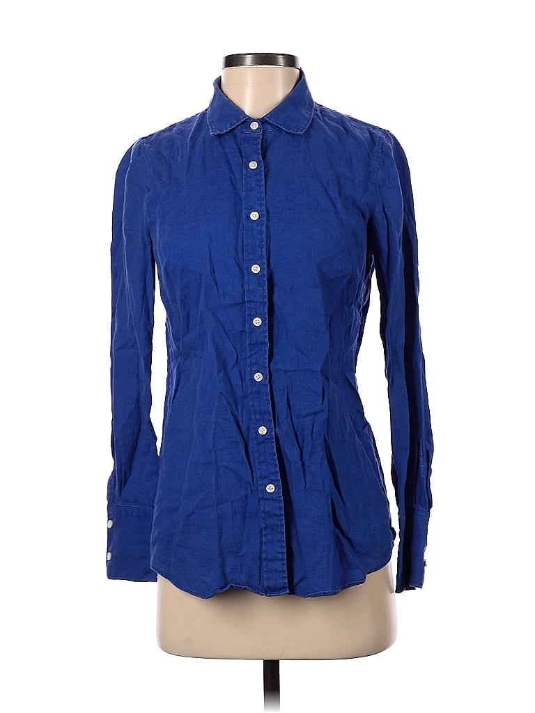 J Crew 100 Linen Blue Long Sleeve Button Down Shirt Size Xs 76 Off