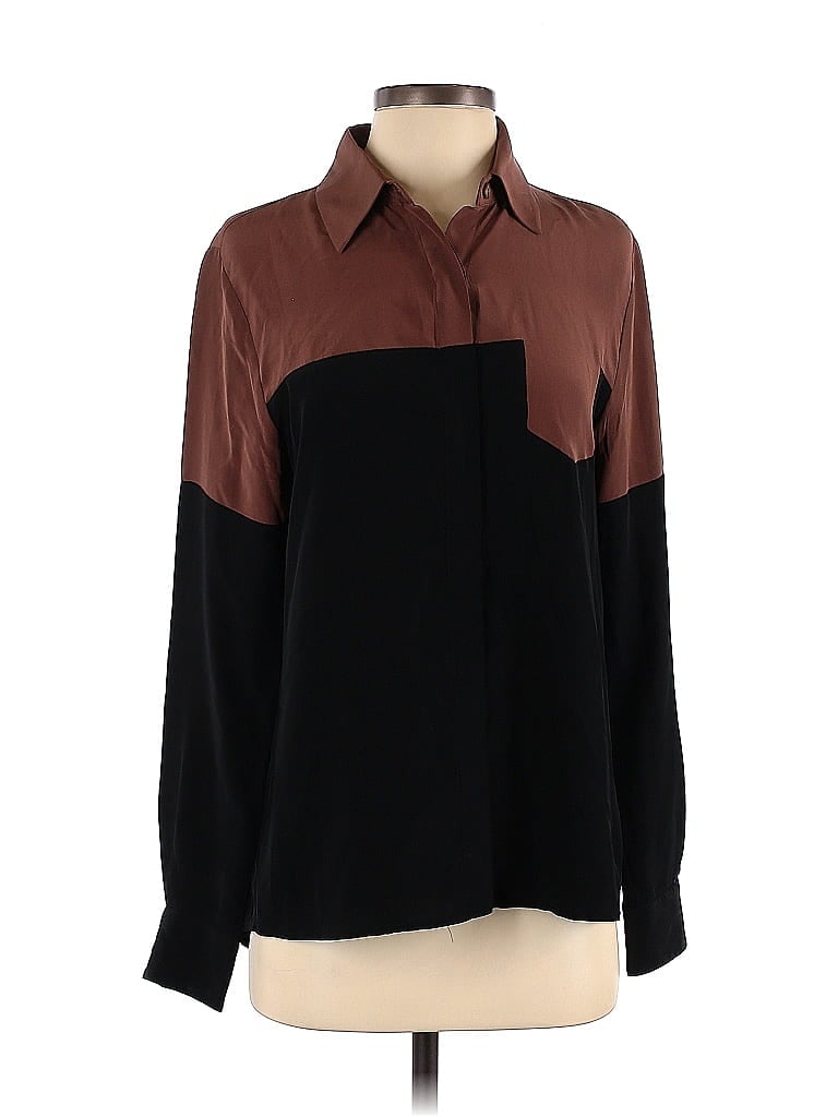 Thakoon Addition 100% Silk Color Block Ombre Brown Long Sleeve Silk Top Size 2 - photo 1