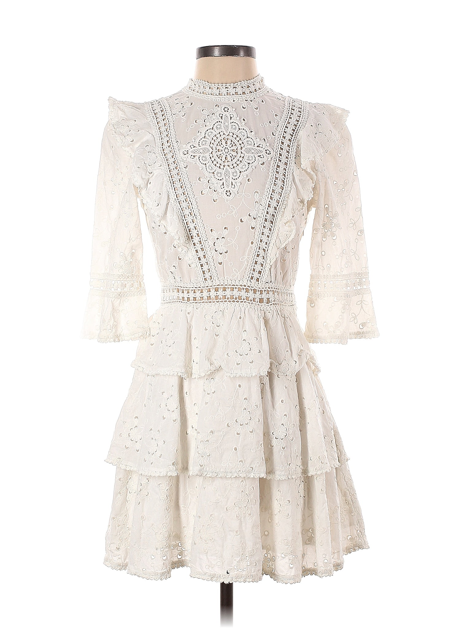 The Kooples 100% Cotton Solid Ivory White White Lace Ruffle Dress Size ...