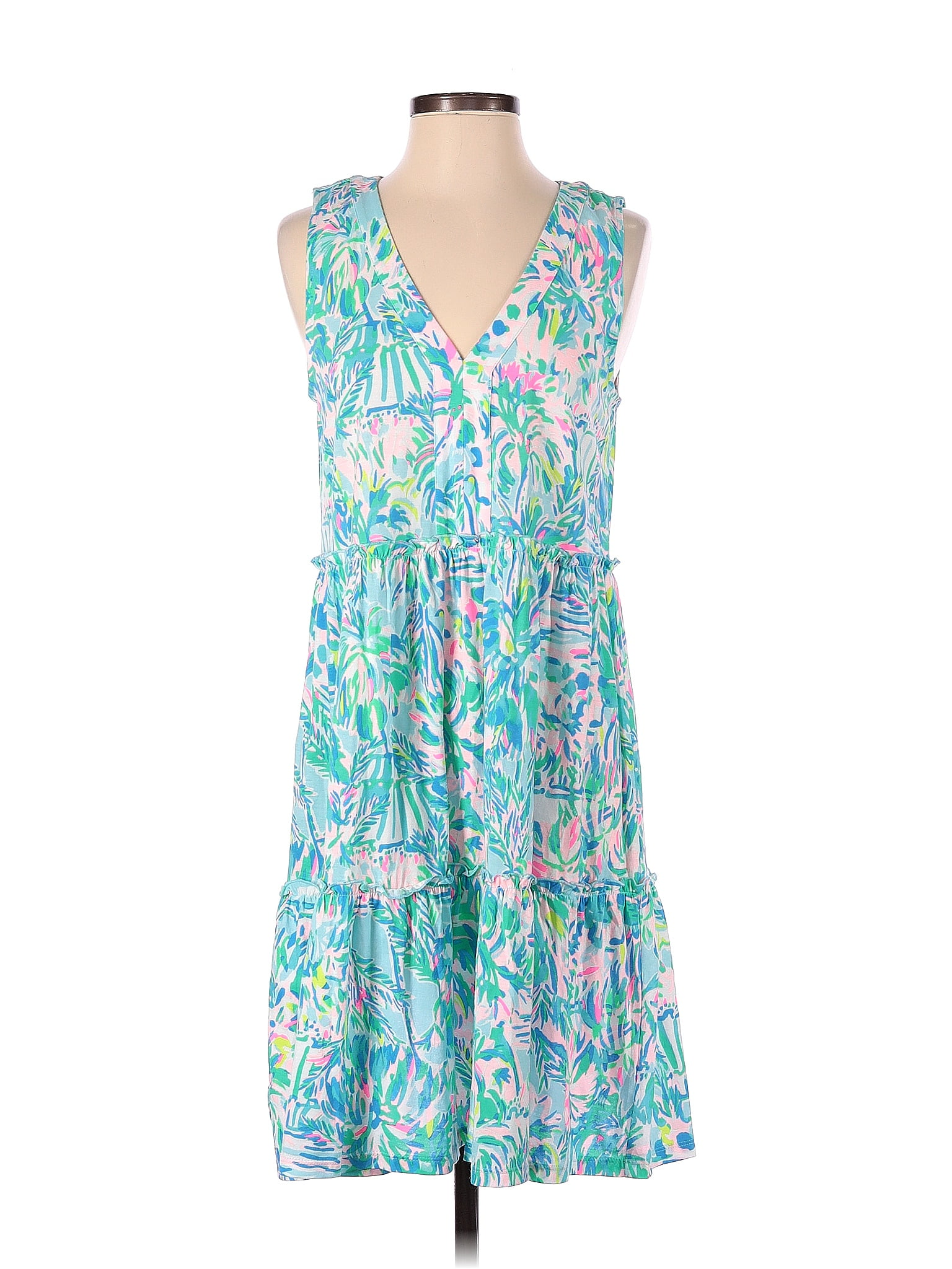 Lilly Pulitzer 100 Cotton Multi Color Teal Casual Dress Size S 68