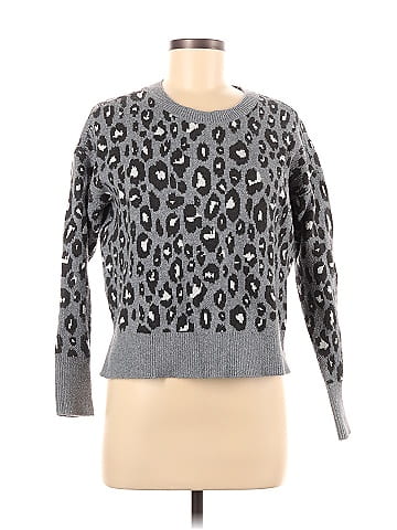 Lucky Brand Color Block Leopard Print Gray Pullover Sweater Size M