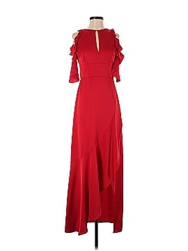 ML Monique Lhuillier Red Ruffle High Low Gown (view 1)