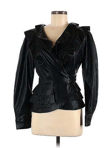 BCBGMAXAZRIA 100 Polyurethane Solid Black Faux Leather Jacket